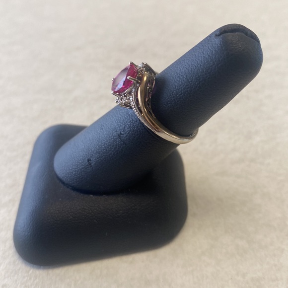 10k yellow gold and sterling silver 925 ruby / diamond ring size 6 - Picture 4 of 7